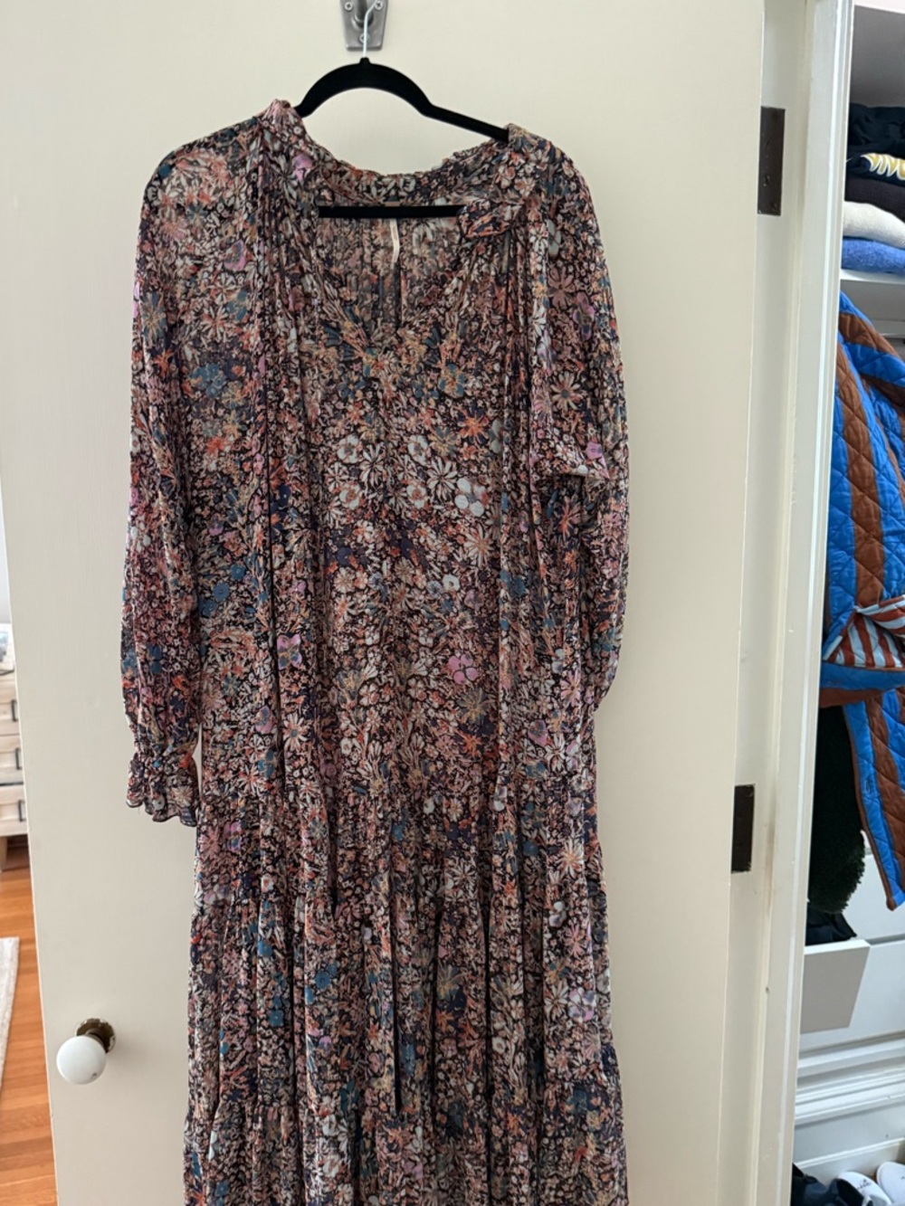 Free People Long Sleeve Tiered Maxi Dress in Multicolor